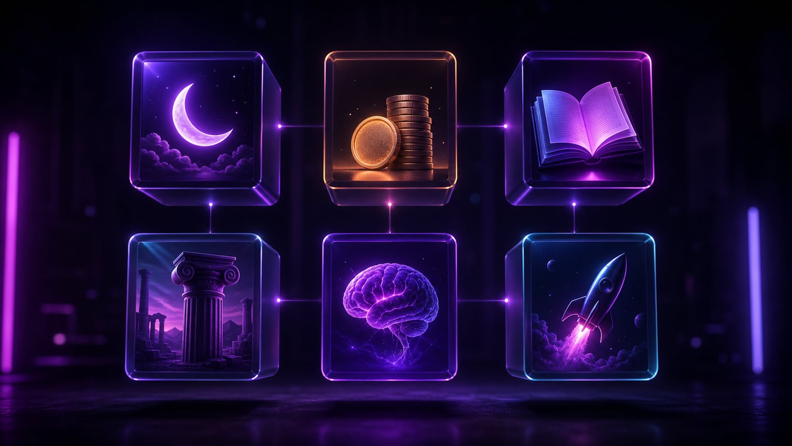 Faceless channel niche ideas shown as creator content cards for sleep, history, money, science, and short-form videos.