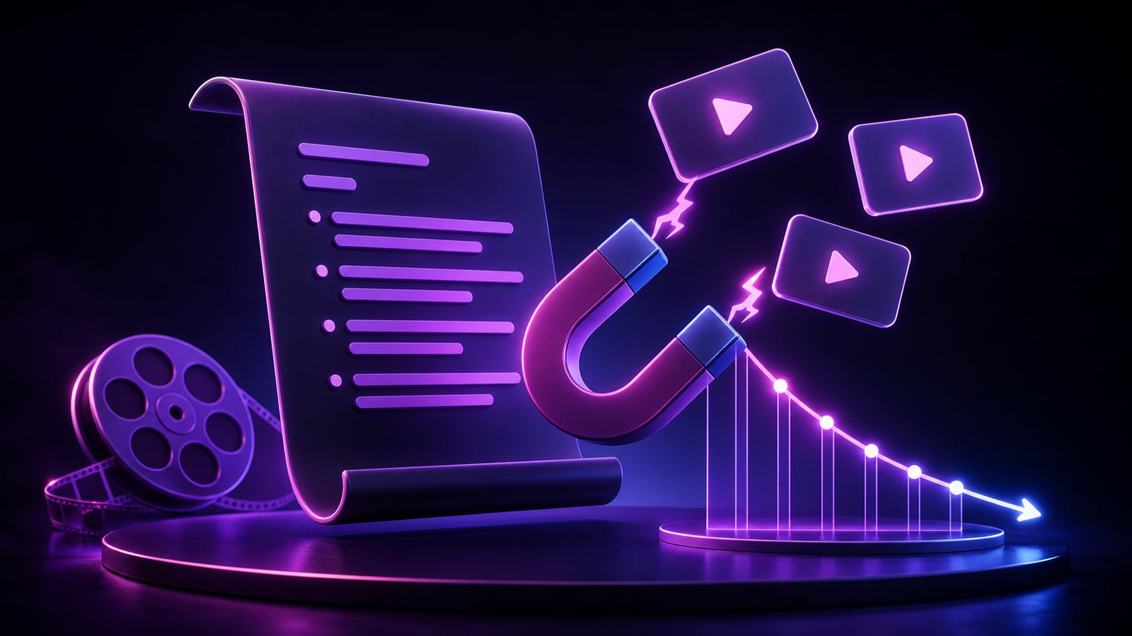 Short-form video scripting workspace with hook formulas, retention beats, captions, and timeline planning.